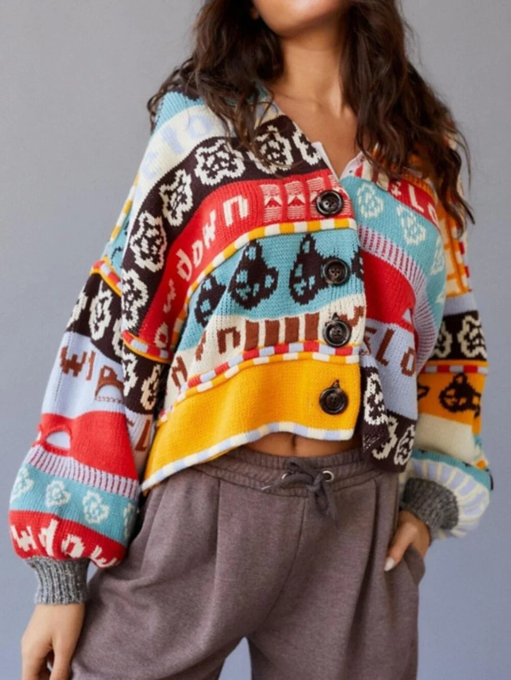 Urban Outfitters UO BDG Shae Slouchy Slow Down Cardigan Patchwork Sweater S - Picture 1 of 14
